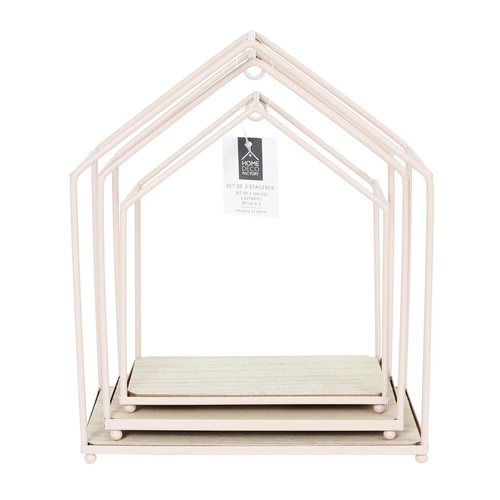 Intesi Domek sada 3 růžových kovových poliček na zeď do dětského pokoje a obýváku