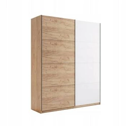 Posuvná skříň Tissa 150 cm moderní bílá s dubem do ložnice s policemi a tyčí