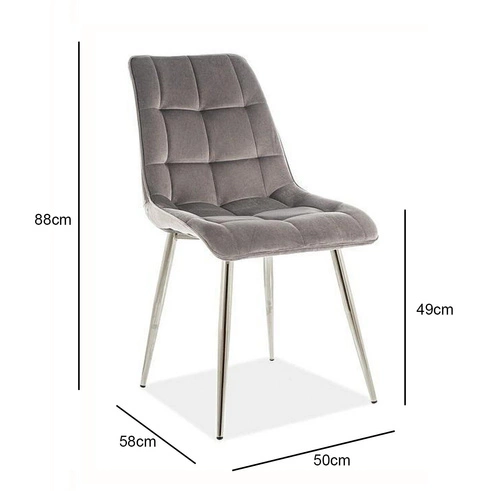 Šedá sametová jídelní židle Plaid Intesi moderní glamour do jídelny a obýváku