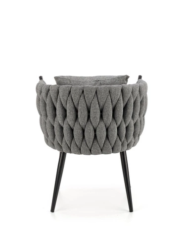 Relaxační křeslo Tresse šedý samet glamour do obýváku s polštářkem na černé podstavě