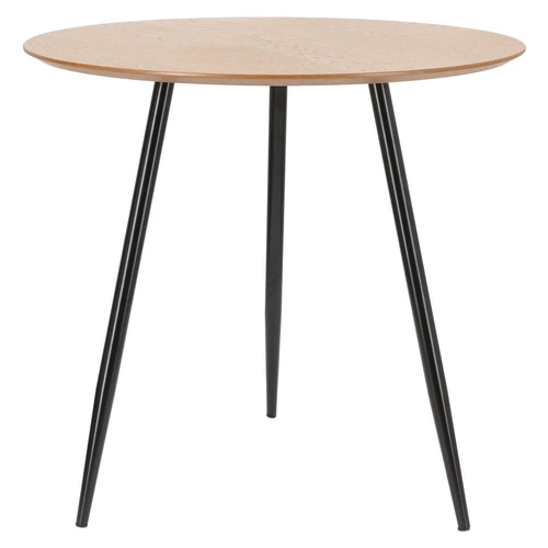 Jídelní kulatý stůl Sottile 80 cm moderní přírodní deska a černé kovové nohy Simplet