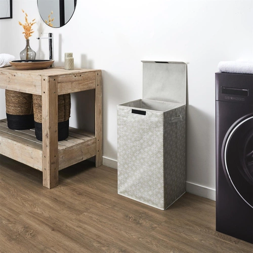 Intesi moderní látkový koš na prádlo do koupelny s víkem a úchyty šedý 60x35x30 cm