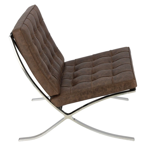 Kožené relaxační křeslo BA1 inspirované Barcelona hnědé do obýváku moderní retro