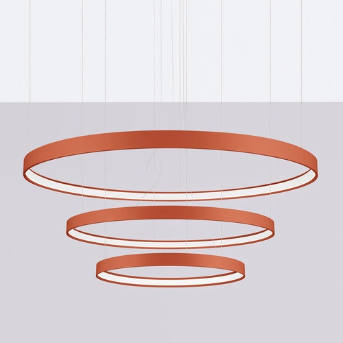 LED lustr RIO 3 moderní červený nastavitelný do obýváku a jídelny 110 cm