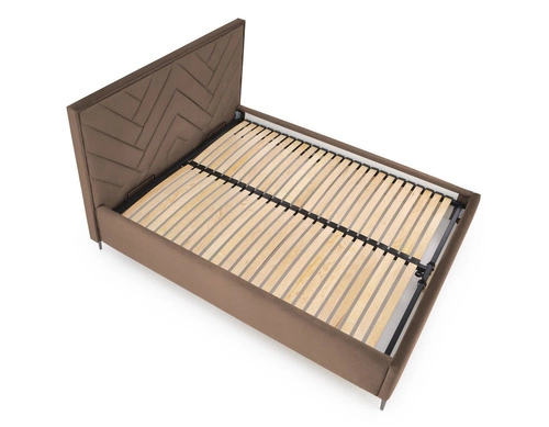 Čalouněná postel Modulo W1 béžová s úložným prostorem a čelem do ložnice