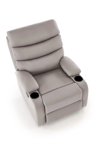 Rozkládací křeslo do obýváku Persjan béžová ekokůže s podnožkou a držákem na nápoj Intesi