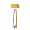 Stojací lampa JAWA moderní dřevěná s hořčicovým stínidlem do obýváku Lysne 138 cm
