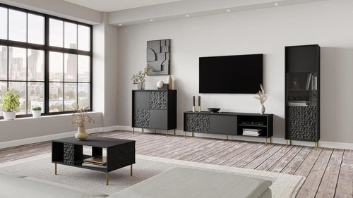 Černá komoda na zlatých nohách Afir 100 cm moderní vysoká do obýváku a ložnice Intesi