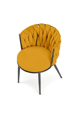 Čalouněná jídelní židle Wendy v hořčicové barvě, moderní, na černých nohách, do jídelny a obýváku Intesi