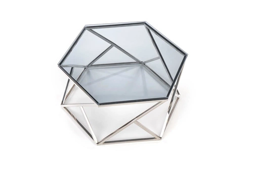 Kávový stolek Tina skleněný hexagonální kouřový glamour do obýváku 80x70 cm Intesi