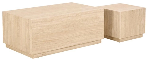 Sada 2 konferenčních stolků Dice travertin moderní do obýváku obdélníkový a čtvercový