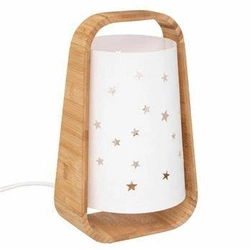 Noční lampa Cut Star bílá boho s bambusovou základnou a papírovým stínidlem do ložnice 27 cm
