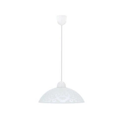 Závěsné svítidlo Bronte bílé skleněné s dekorem do obýváku a jídelny, výškově nastavitelné, průměr 30 cm