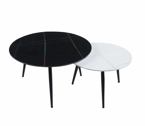 Sada 2 kulatých mramorových konferenčních stolků Tifa do obýváku moderní loft 80 a 60 cm
