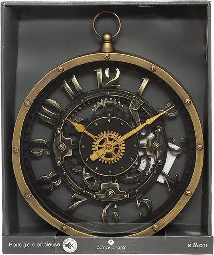 Industriální nástěnné hodiny Meca Atmosphera vintage zlatá Ø 27 cm do obýváku nebo kanceláře