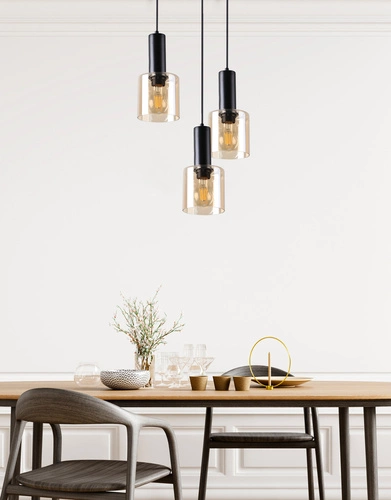 Závěsné svítidlo Isar 3bodové černé se skleněnými jantarovými stínidly do obýváku