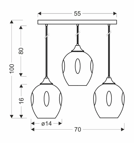 Závěsné svítidlo Aspa moderní skleněné tříramenné hnědé do obýváku a jídelny