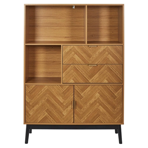 Skandinávská dřevěná knihovna s šuplíky Felix do obýváku a ložnice v přírodní barvě