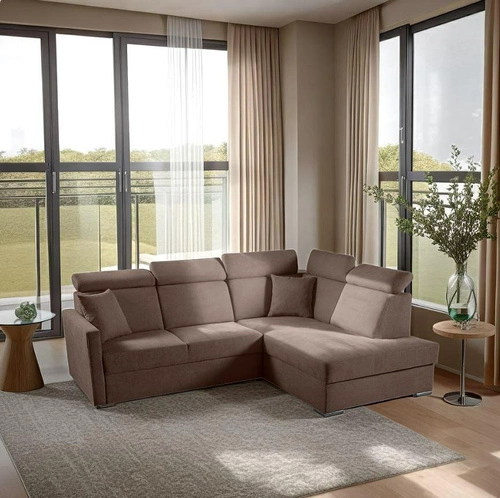 Rohová sedací souprava s rozkladem do obýváku Mils XL pravá moderní hnědá Intesi