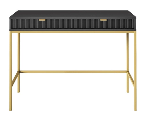 Moderní toaletní stolek Delicious černý s drážkovanými zásuvkami a zlatými nohami do ložnice