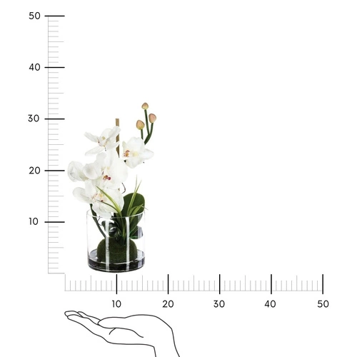 Umělá orchidej se skleněnou vázou bílá