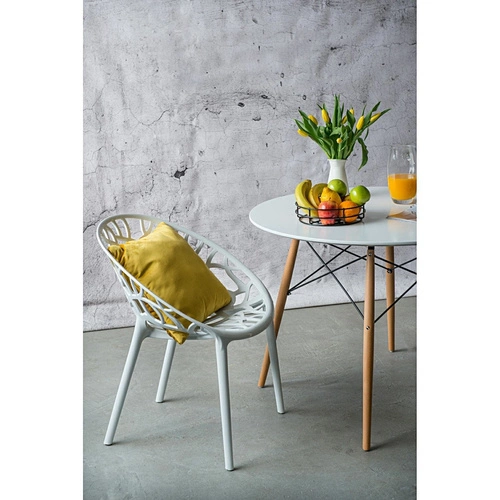 Kulatý jídelní stůl Intesi DTW 100 cm bílá deska dřevěné nohy skandinávský styl