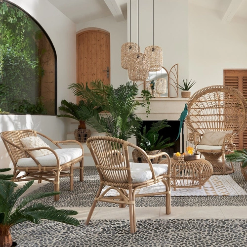 Ratanový konferenční stolek Neta 73 cm kulatý boho přírodní do obýváku Atmosphera