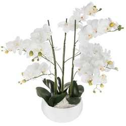 Atmosphera umělá orchidej jako živá v bílé moderní květináči do obýváku 65 cm
