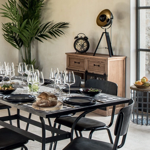 Industriální komoda Danik se sklem, dřevěná komoda do obýváku a ložnice 94 cm Atmosphera