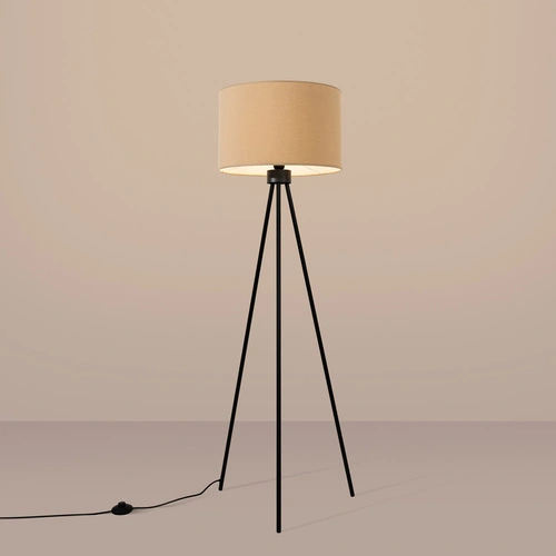 Stojací lampa do obýváku NEVIA moderní béžová s textilním stínidlem trojnožka 135 cm