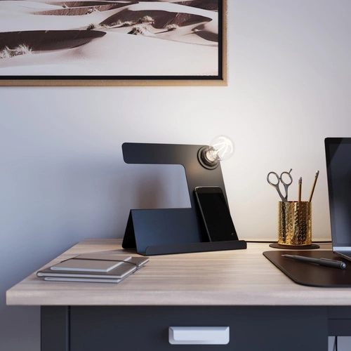 Stolní lampa Incline černá moderní kovová s držákem na telefon do kanceláře a na studium