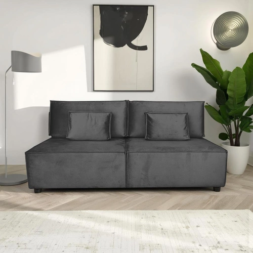 Rozkládací pohovka Toro s úložným prostorem a funkcí spaní do obýváku šedá moderní dvoumístná