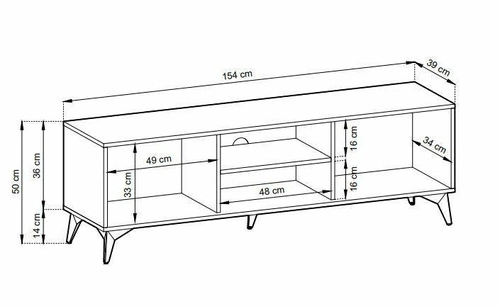 TV stolek Fargo loftový vzor rybí kost 154 cm volně stojící do obýváku dub a černá moderní