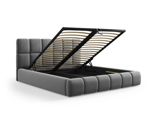 Čalouněná postel Bellis šedý samet 200x200 s úložným prostorem do ložnice glamour