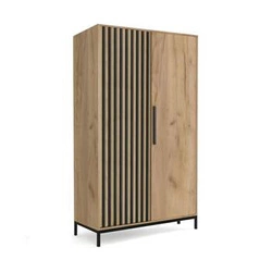 Moderní šatní skříň s lamelami Markle dub craft/černá s policemi do ložnice 94 cm