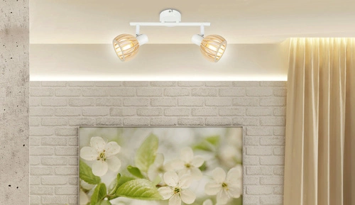 Moderní stropní svítidlo Atarri bílo-dřevěné, nastavitelná, do obýváku a ložnice, 2bodová