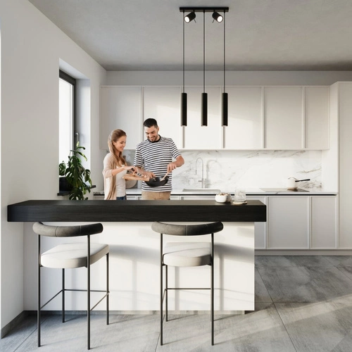 Závěsné svítidlo RING 3 černé moderní s pohyblivým stínidlem do obýváku a jídelny