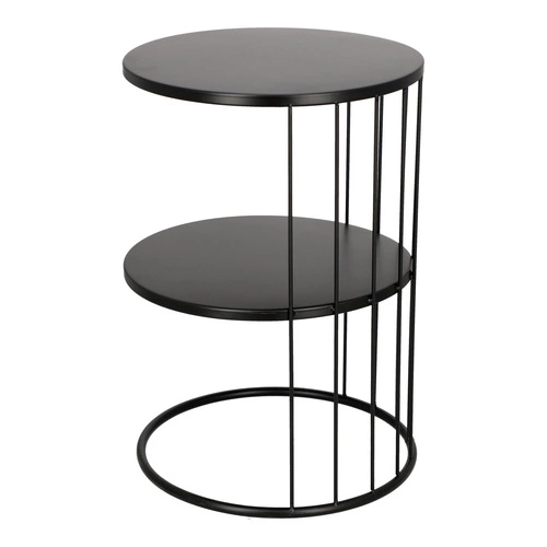 Kulatý černý kovový konferenční stolek Kobu s policemi moderní do obýváku Atmosphera