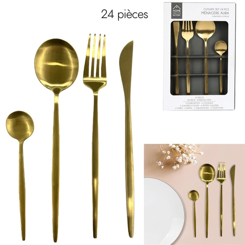 Sada zlatých příborů Gilded Intesi pro 6 osob nerez glamour do myčky 24 dílů