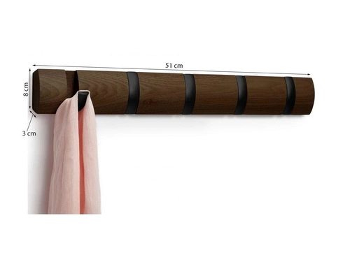 Nástěnný věšák do předsíně Umbra Flip Hook hnědý moderní s 5 háčky 51 cm