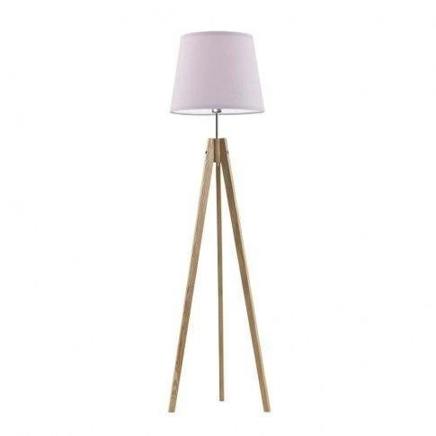 Stojací lampa do obýváku dřevěný trojnožka s fialovým stínidlem glamour ARUBA Lysne