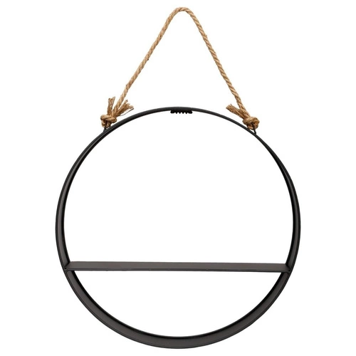 Kulatá nástěnná police Atmosphera Irena černá kovová loftová na dekorace do obýváku