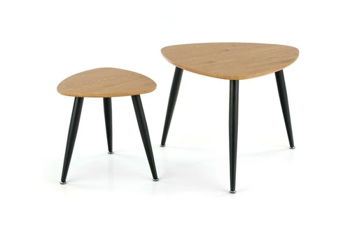 Sada 2 oválných konferenčních stolků Minessa loft dub a černý kov do obývacího pokoje Intesi