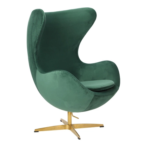 Velvet křeslo Egg zelený samet otočné s houpací funkcí do obýváku na zlaté noze
