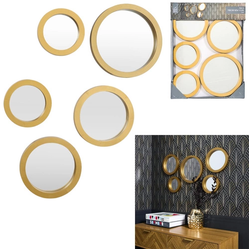 Sada 5 kulatých zrcadel Gilded ve zlatém rámu dekorativních do předsíně