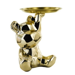 Dekorativní figurka medvídek origami se zlatým podnosem keramická Intesi do obýváku nebo jako dárek