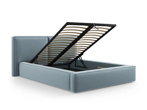 Čalouněná postel Jodie II 200x200 s úložným prostorem modrý samet do ložnice glamour