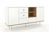Bílá glamour komoda se zásuvkami Harmoni 160 cm dřevěná se zlatými nožkami do obýváku SKANDICA
