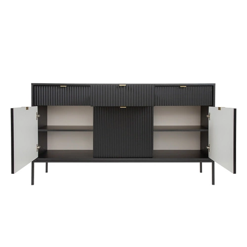 Komoda Delicious černá s drážkovaným povrchem a zásuvkami 154 cm moderní do obýváku Intesi