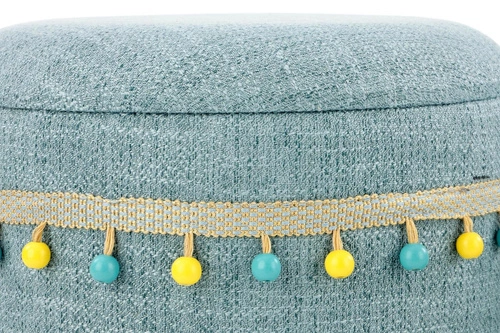 Sada 2 modrých kulatých taburetů Eblis s úložným prostorem, čalouněné do obýváku a dětského pokoje